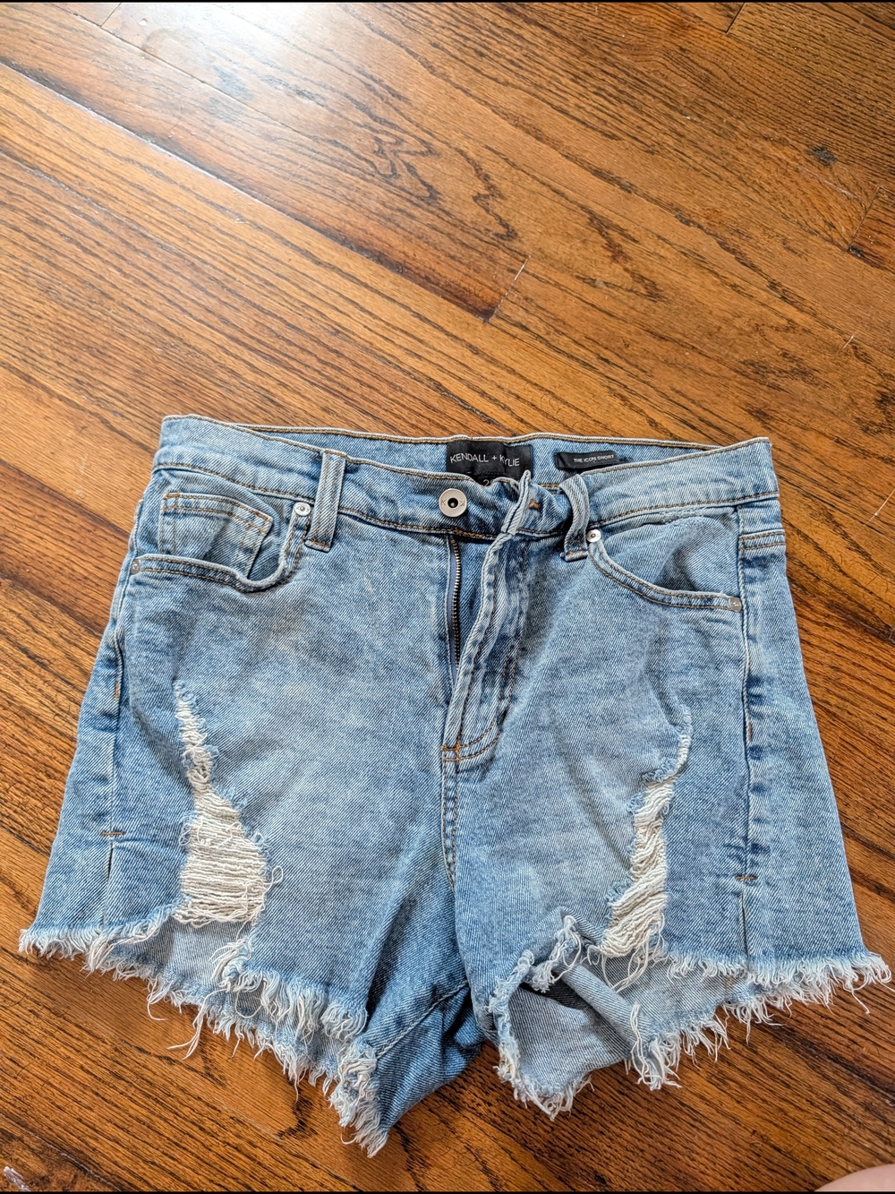 Kendall & Kylie Faded Blue Distressed Denim Cutoff Shorts